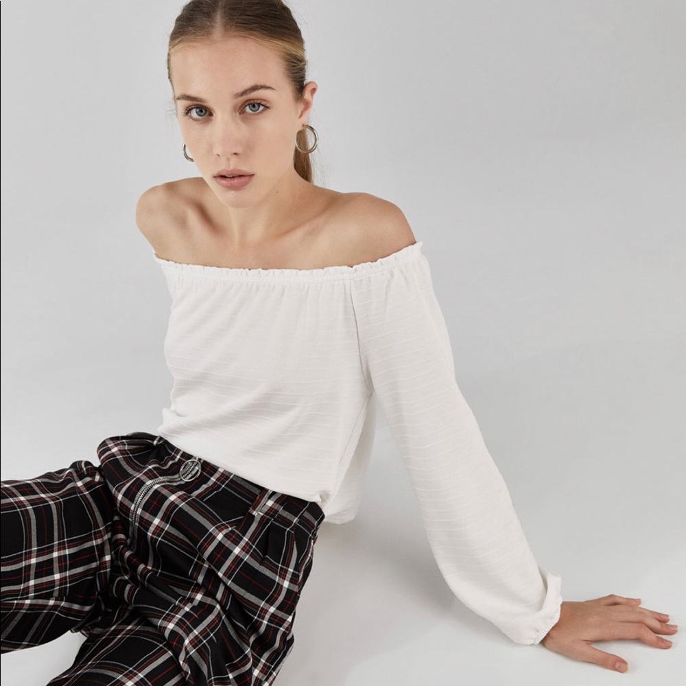 Bershka flowy off the shoulder white top